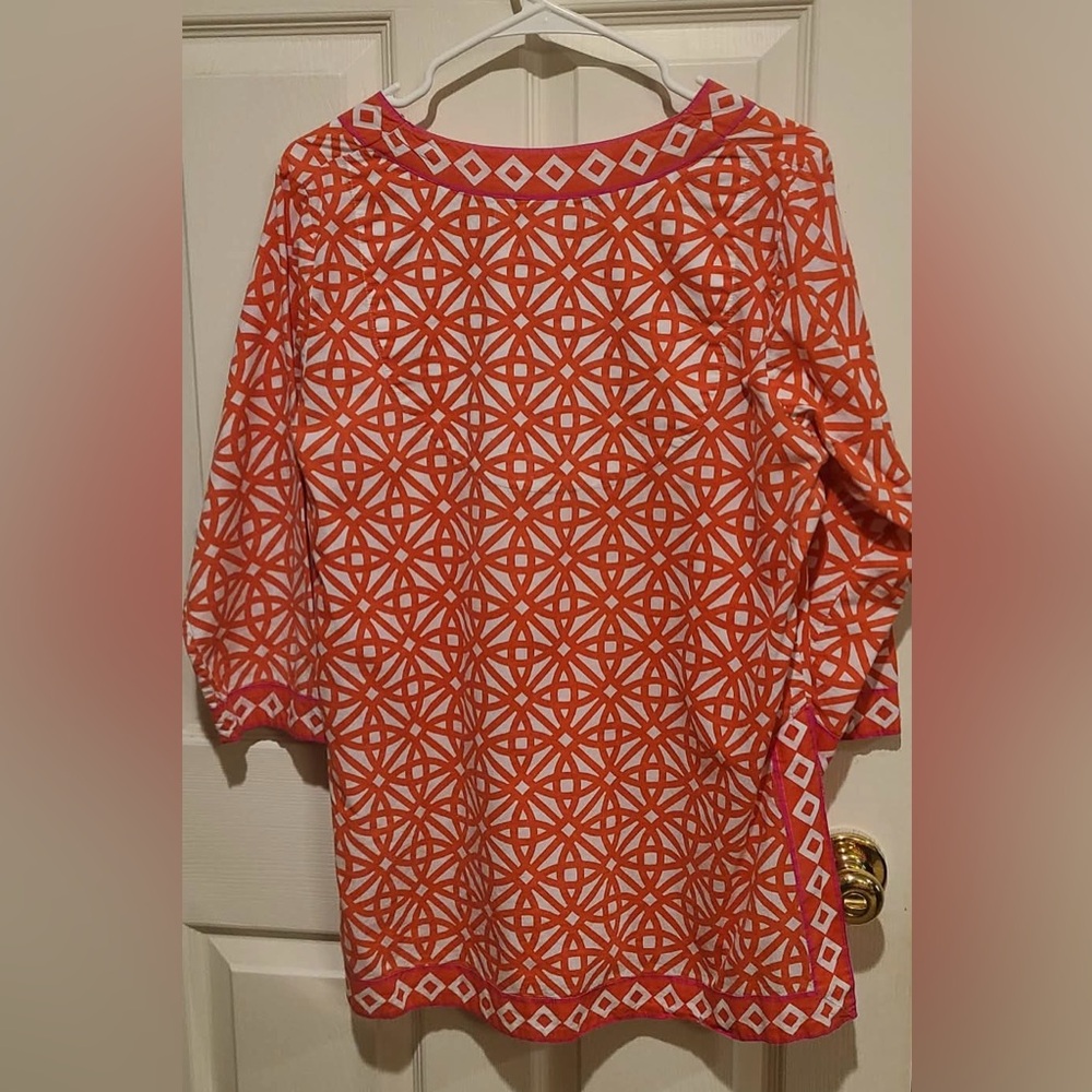 Gretchen Scott Designs Orange and Pink Geometric Tunic - Picture 4 of 7